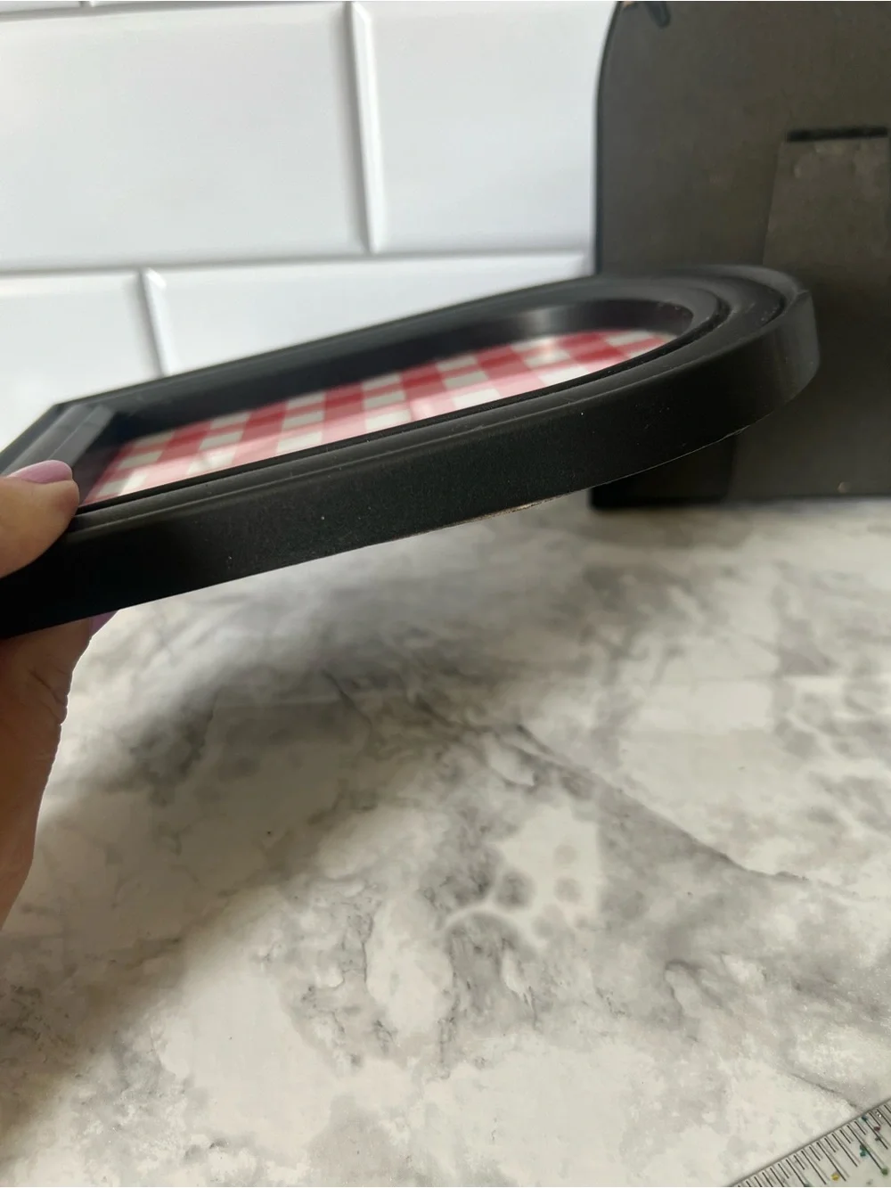 Black Arch Photo Frame Pair with Red Gingham Inserts